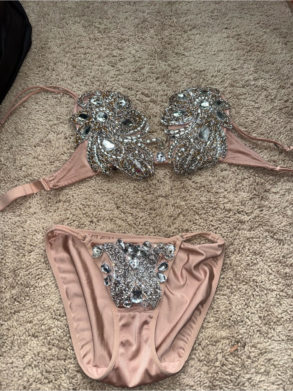 Embellished Rhinestone Bra & Panty Set Co - Blush